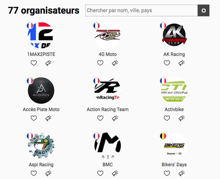 liste des organisateurs de sorties motos