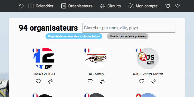 liste des organisateurs de sortie circuit moto